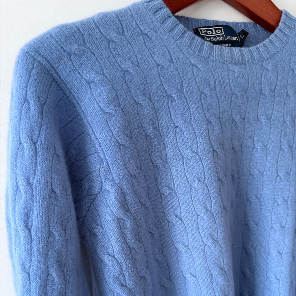 Polo Ralph Lauren 100% Cashmere EUC Cable Knit Sweater Litchfield Blue Size L - Picture 8 of 15